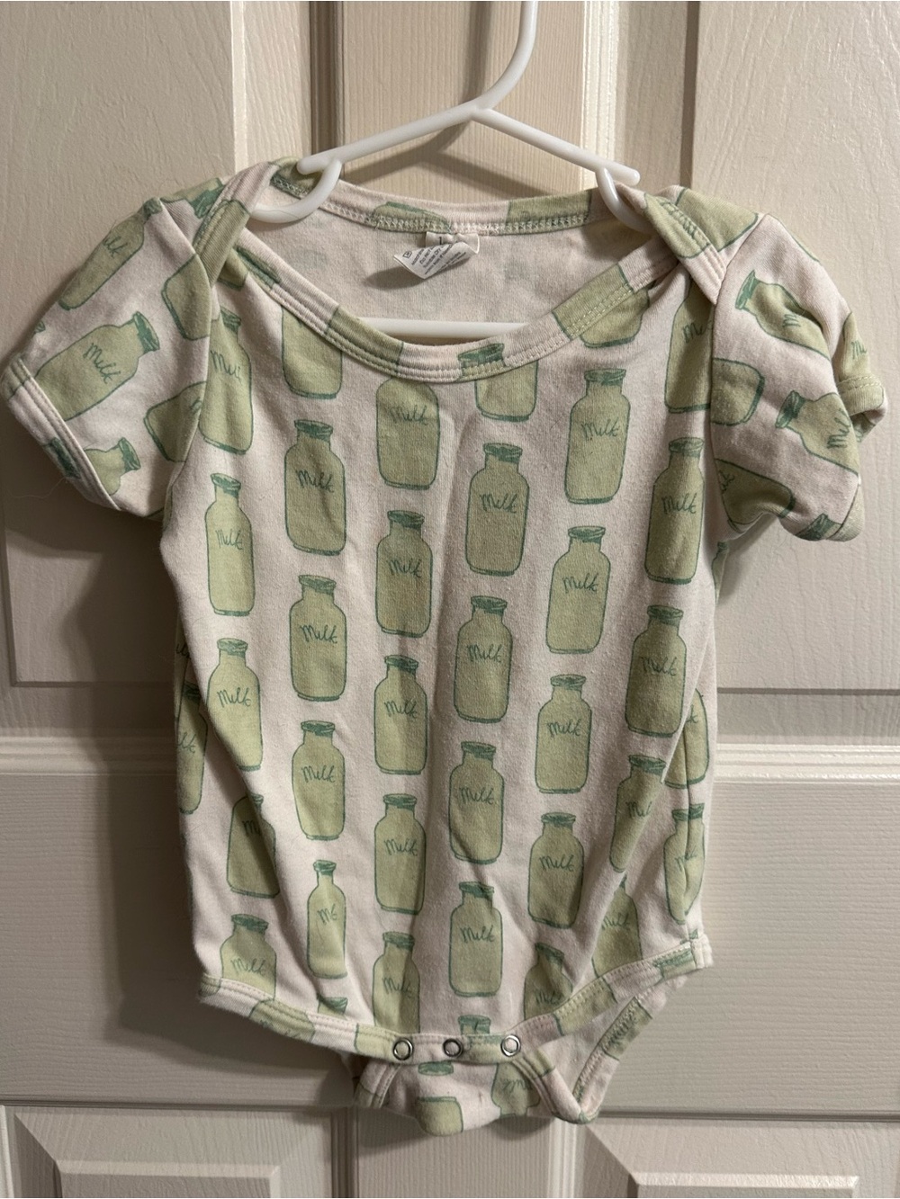 kate quinn Short-Sleeve Bodysuit in Light Green Milk Bottle Print